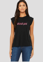 Load image into Gallery viewer, WOMEN&#39;S FLOWY MUSCLE TEE WITH ROLLED CUFF
