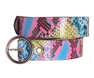 WOMENS SNAKE SKIN EFFECT WIDE LEATHER BELT l Variety of colours