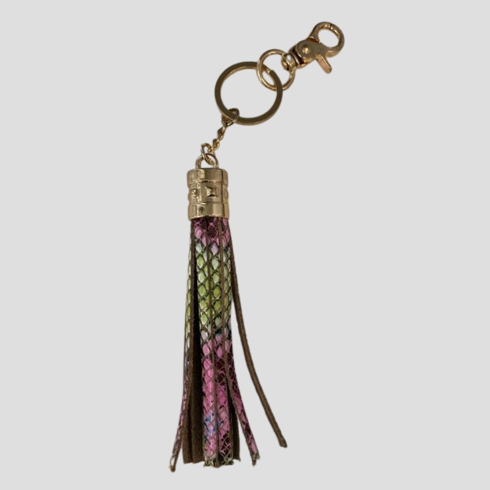 SNAKESKIN EFFECT LEATHER TASSEL KEYRING WITH DOGHOOK | Variety of colours