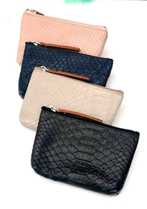 SNAKE EMBOSSED LEATHER KEY | CARD | COIN PURSE WITH 2 KEYRINGS | Variety of colours