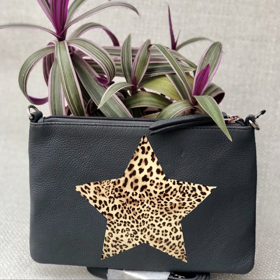 PERSONALISED LEOPARD STAR LEATHER CLUTCH BAG