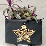 Load image into Gallery viewer, PERSONALISED LEOPARD STAR LEATHER CLUTCH BAG
