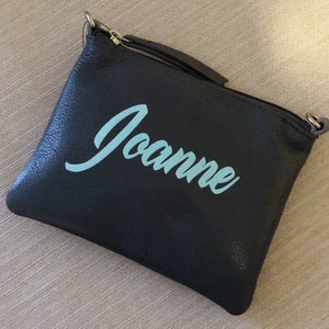 PERSONALISED PEBBLED LEATHER SMALL CLUTCH SHOULDER BAG