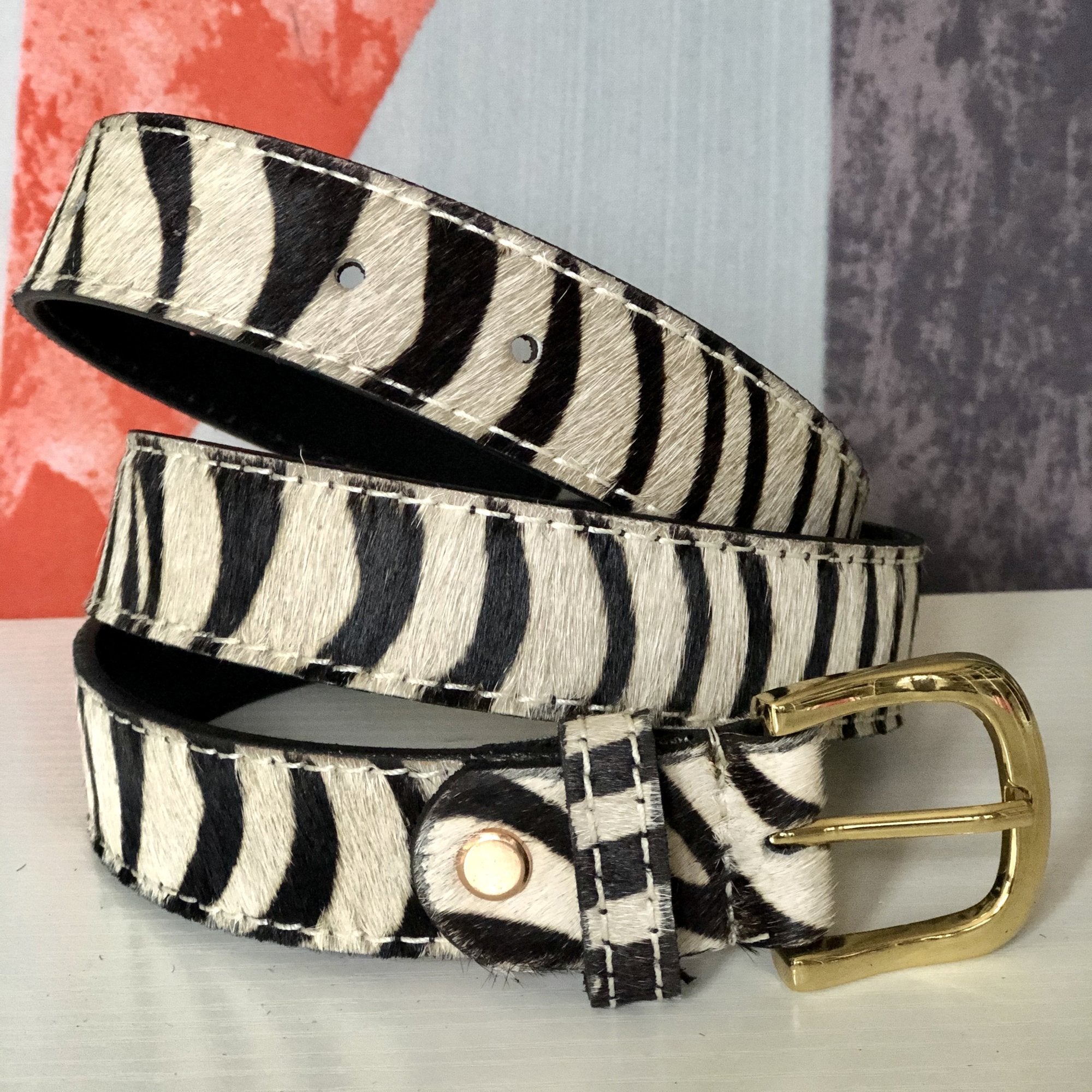 WOMENS HAIR-ON-HIDE LEATHER BELT - ANIMAL PRINT l Variety of colours