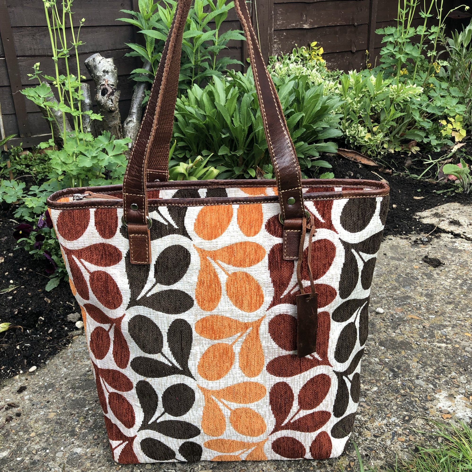 TAPESTRY TOTE BAG WITH LEATHER TRIMS | Variety of colours