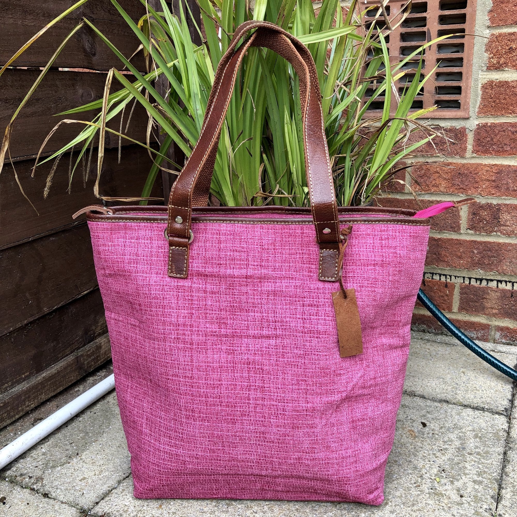 TAPESTRY TOTE BAG WITH LEATHER TRIMS | Variety of colours